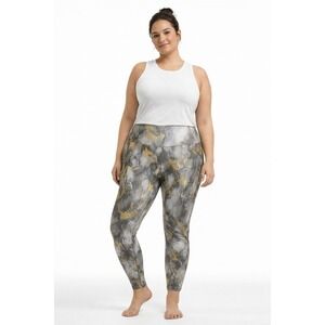 Tahari Sport Women's 1X Leggings Gray Gold Marble Stretch Pockets Athleisure